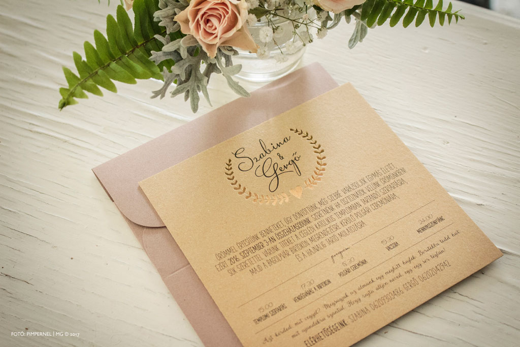 Bay Leaf Kraft Edition Collection -aranyozott esküvői meghívó